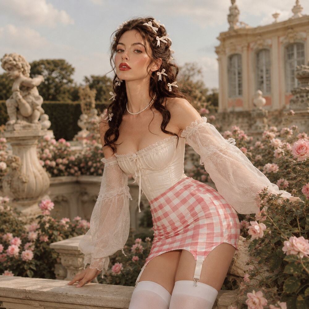 Current Mood Pink Gingham Garter Skirt L Coquette Lingerie Suspender Skirt Y2K - Picture 2 of 10